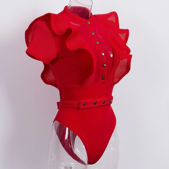 Sheer Ruffle Sleeve Body Suit - Picture 2 of 6